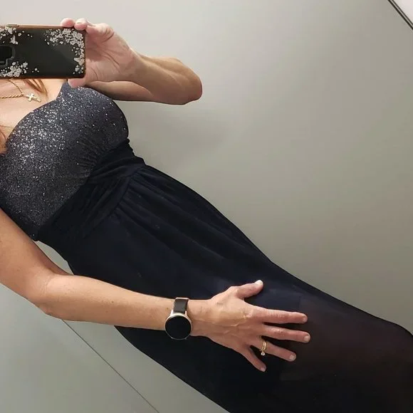 long blue sweater dress Jarrah Navy Sequin Strapless Maxi Dress main image 1